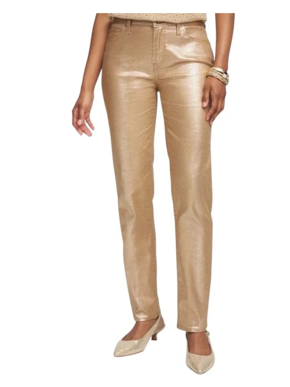 Chico's‎ Gator GF so slimming gold metallic jeans. NWT. Retail 119.50
